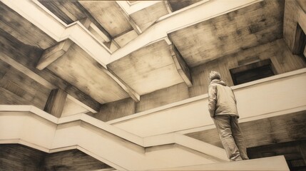 Intricate concrete staircase ascending to an unseen horizon.