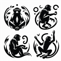 create monkey Silhouette with white background