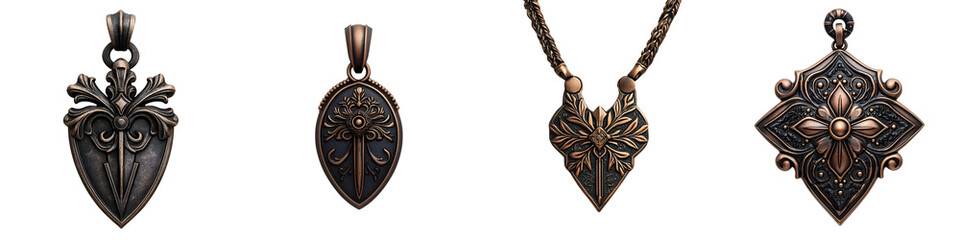 Fototapeta premium Elegant bronze Gothic-inspired necklace pendants