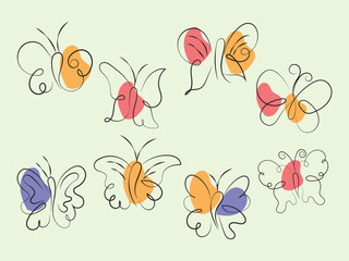 Collection of Abstract Line Art Butterflies with Pastel Colors