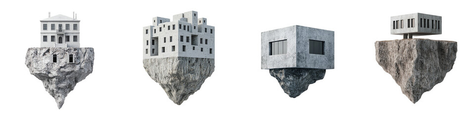 Naklejka premium Modern architectural structures built on rocky terrain.