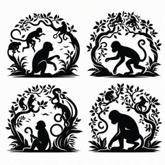 create monkey Silhouette with white background