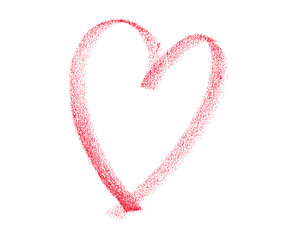 Red Crayon Heart Drawing, Soft Hand-Drawn Love Symbol on White Background