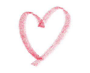 Red Crayon Heart Drawing, Soft Hand-Drawn Love Symbol on White Background