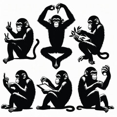 create monkey Silhouette with white background
