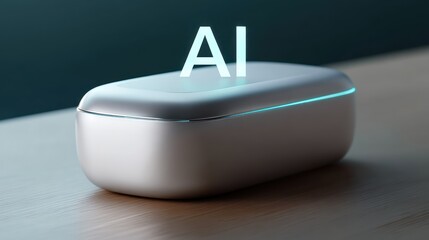 Modern wireless earbuds charging case, featuring artificial intelligence.