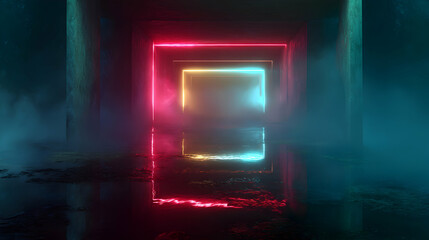 Illuminated Geometric Pathway: A Luminous Vision of Future Architecture with Neon Glow
