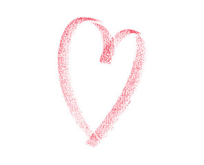 Red Crayon Heart Drawing, Soft Hand-Drawn Love Symbol on White Background