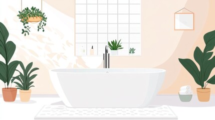 Modern spa-like bathroom with a freestanding tub and plants