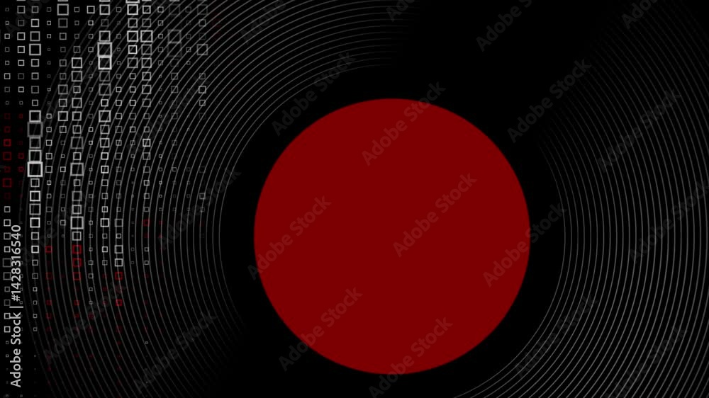 Leinwandbilder Tech minimal geometric abstract black background with red circle and square dots. Seamless looping concept motion design. Video animation Ultra HD 4K 3840x2160