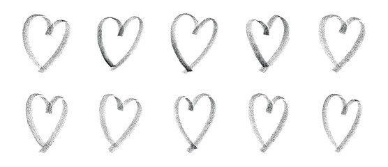 Black Crayon Heart Doodles Set – Hand-Drawn Love Sketch Collection