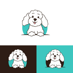 Dog logo bichon maltese white fluffy dog with smiling expression