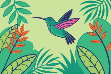 Elegant Hummingbird in Flight Vibrant & Artistic Nature Illustration