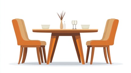 Simple round dining table with two chairs