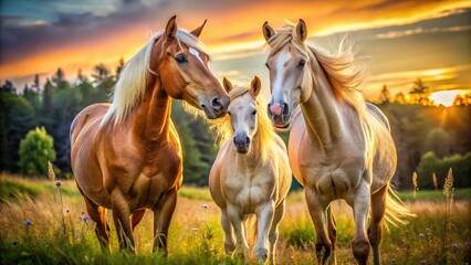 Obraz premium Unicorn Pony Palomino Horse Set: Documentary Photography Style Images