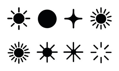 Sun and weather outline icons set &ndash; linear style climate, forecast, and nature symbols for efficient weather apps: sunshine, cloud, rain, storm, wind, thermometer, snowflake, moon.