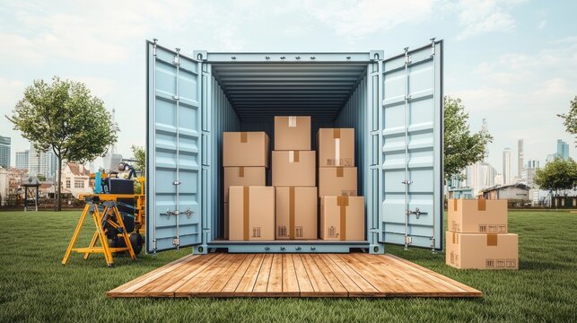 Shipping container full of boxes