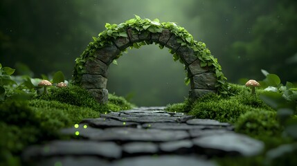 Fototapeta premium A majestic stone archway in an idyllic forest hideaway