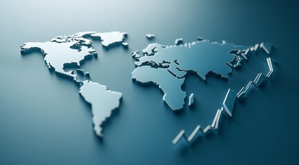 Global world map, 3D render, light gray
