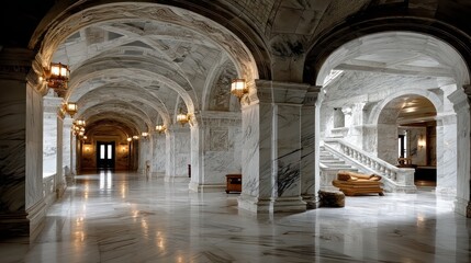 Grand marble hallway, high arches, and elegant interior