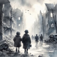 Urban Ruins And Innocence In Watercolor