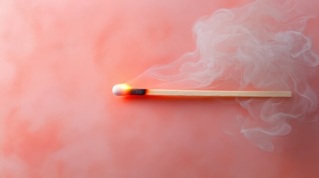 An artistic composition of a matchstick slowly burning, with wisps of smoke curling upwards, creating a visually striking image that symbolizes transition and change.