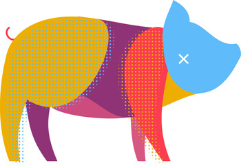 Pig silhouette in modern fashion pop art style. Colorful creative animal character design. Vivid vector illustration.
