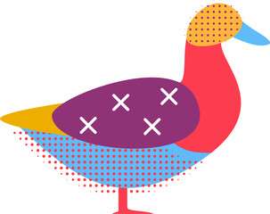 Duck silhouette in modern fashion pop art style. Colorful creative bird character design. Vivid vector illustration.