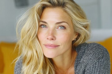 Fototapeta premium Closeup Portrait of a Mature Woman with Blonde Hair