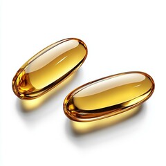 Two Golden Gel Capsules on White Background