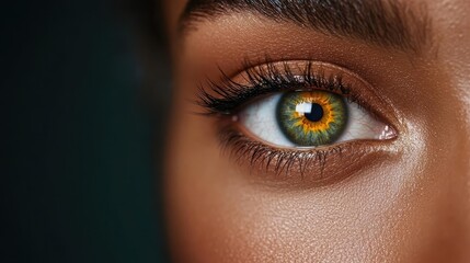 Fototapeta premium A striking close-up photography of a human eye showcases the intricate details and vivid colors, emphasizing the beauty and complexity of human vision.