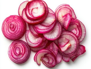 Fototapeta premium Freshly Sliced Red Onions on White Background, Perfect for Culinary Presentation, Food Photography, Healthy Ingredients, Fresh Produce, Cooking Concepts