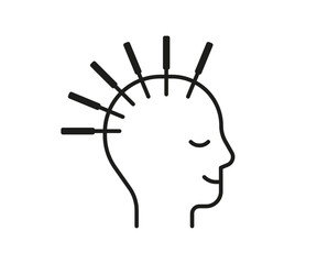 Acupuncture, head with medical needles line icon. Alternative medicine. Body therapy and spa, wellness and acupressure. Vector illustration