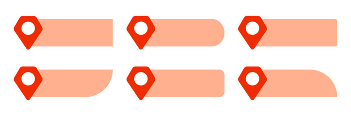 Set of marker location text tag icons. Map pin icon with space for text vector collection