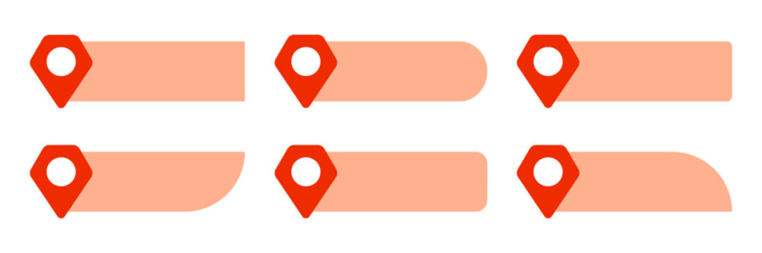 Set of marker location text tag icons. Map pin icon with space for text vector collection