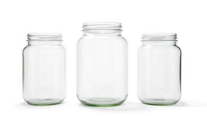 Three Empty Glass Jars of Varying Sizes Ideal for Storage or Decoration