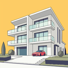 Fototapeta premium Modern House Vector Sketch