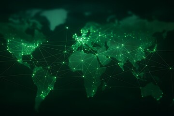 Abstract world map with network connections in a green gradient.