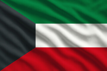 Waving flag of Kuwait, Kuwaiti flag blowing in the wind, full frame smooth fold