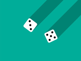 A pair of dice with numbers 3 and 5. Craps dice pair on a green table with a long shadow, top view. Casino dice game. Design for applications, banners, booklets, covers. Vector illustration