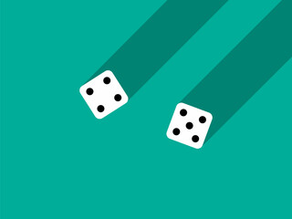 A pair of dice with numbers 4 and 5. Craps dice pair on a green table with a long shadow, top view. Casino dice game. Design for applications, banners, booklets, covers. Vector illustration