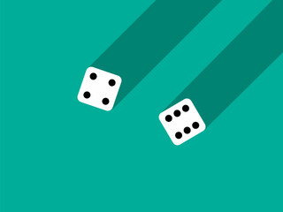 A pair of dice with numbers 4 and 6. Craps dice pair on a green table with a long shadow, top view. Casino dice game. Design for applications, banners, booklets, covers. Vector illustration