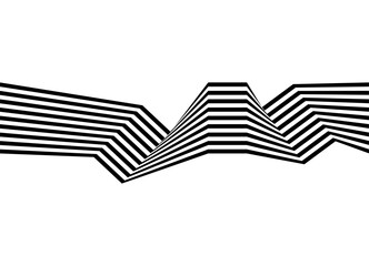 Abstract vector pattern of black broken parallel lines on white background in retro style. Striped design element for modern technology. Optical design with the illusion of relief