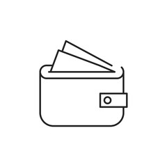 Black outlined isolated image of wallet billfold with currency. Cash symbol. Vector icon in flat style