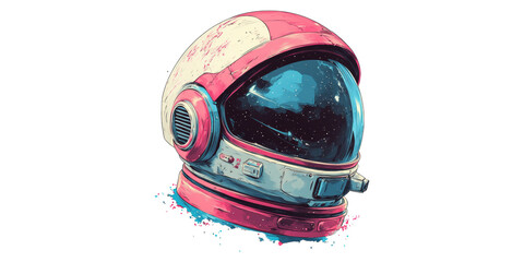 Obraz premium Retro Futuristic Astronaut Helmet Illustration. Space Exploration And Sci-Fi Art Concept Isolated On Transparent Background