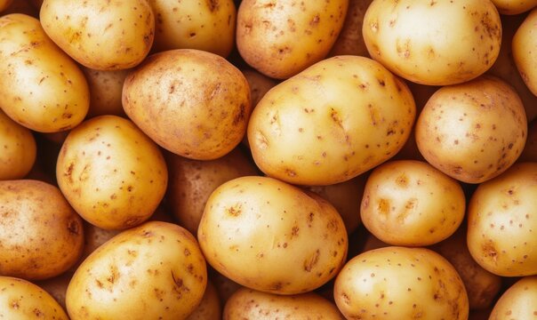 Many several fresh potatoes with speckled skin