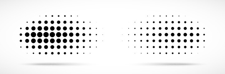 Halftone Vector Dots Curved Gradient Pattern Background. Curve Dotted Spots using Halftone Circle Dot Texture. Vector Shape Half Tone. Abstract Logo Design Element.