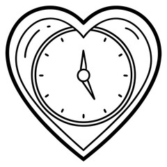 Romantic Heart Timepiece Line  Art
