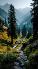 Obraz premium Mountain path through valley (1)