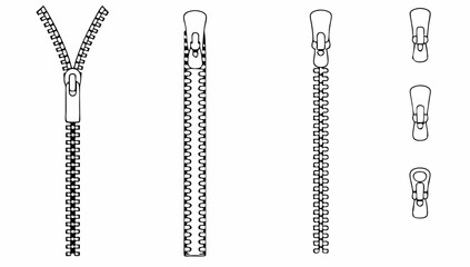 zippers  set of close and open zip with fastener.eps